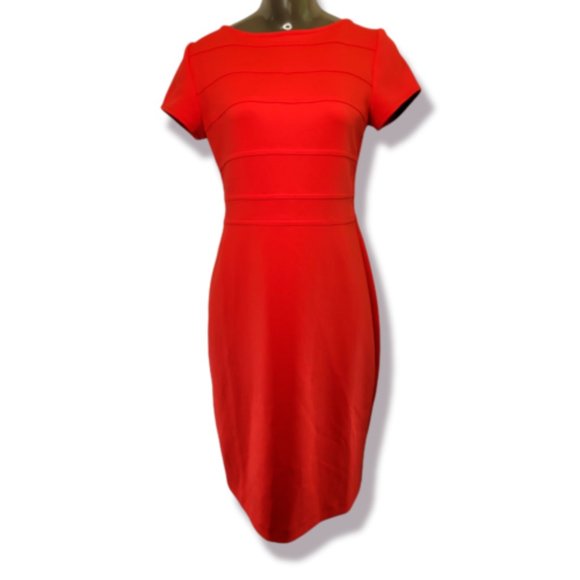 Studio One New York Women's Red Short Sleeves Round Neck Knee Dress - Size 6 - Picture 1 of 5